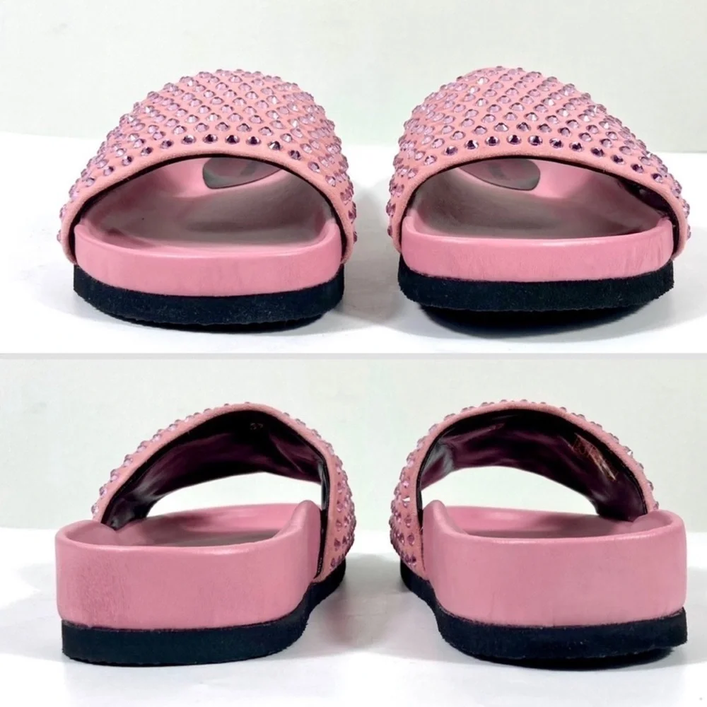 NEW JW ANDERSON Pink Suede Crystal Italian Leather Sandal Slides Size 9